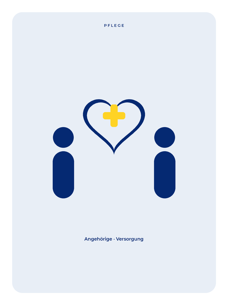 Herz mit goldenem medizinischem Kreuz und zwei abstrakten Silhouetten.