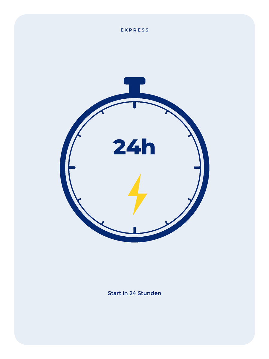 Uhr mit 24-Stunden-Markierung und goldenem Blitz.